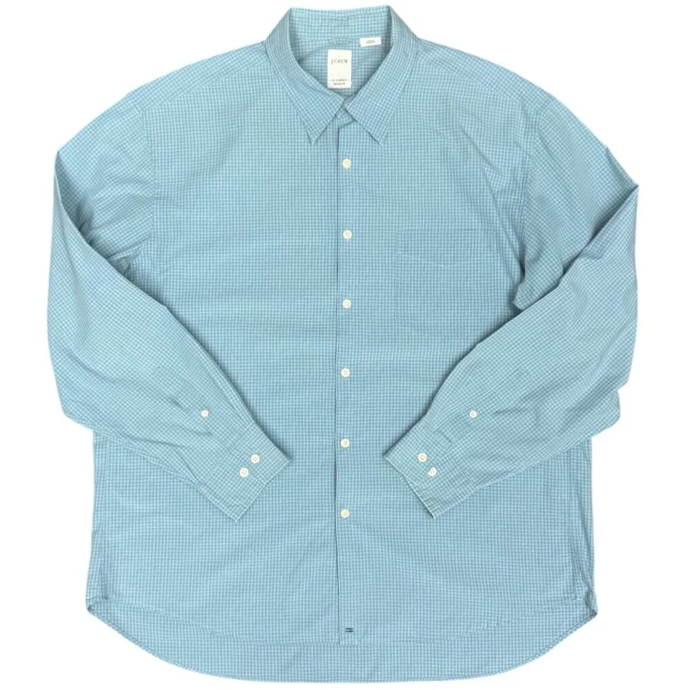 EUC Men's J. CREW Sueded Broadcloth‎ Mini Gingham Blue Shirt | Size XL